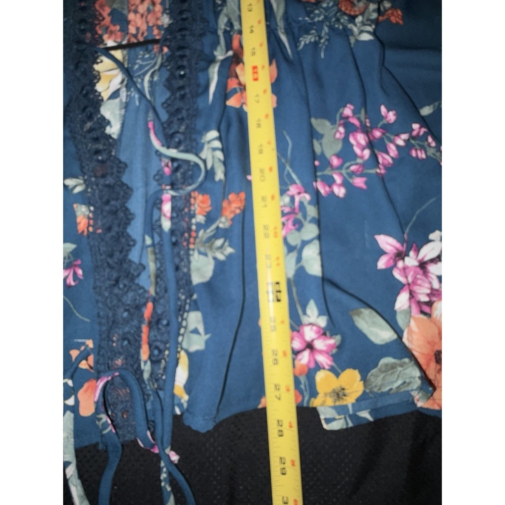 Haute Project Los Angeles Kimono Top~2XL~ Teal Crochet Trim Waist Tie Boho Chic - Picture 9 of 12